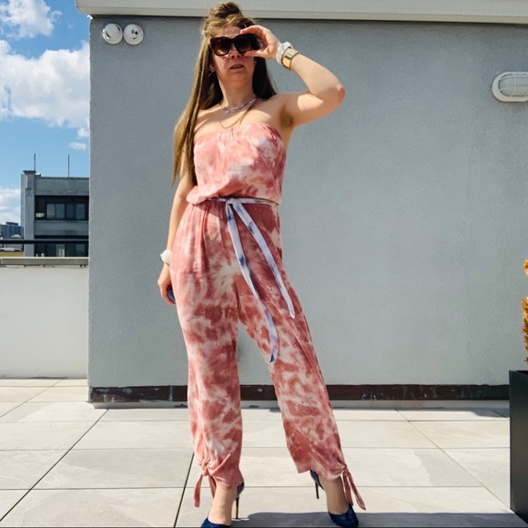 Free People Marble Abstract Cloud Camo Tie Dye Strapless Jumpsuit - Picture 2 of 16